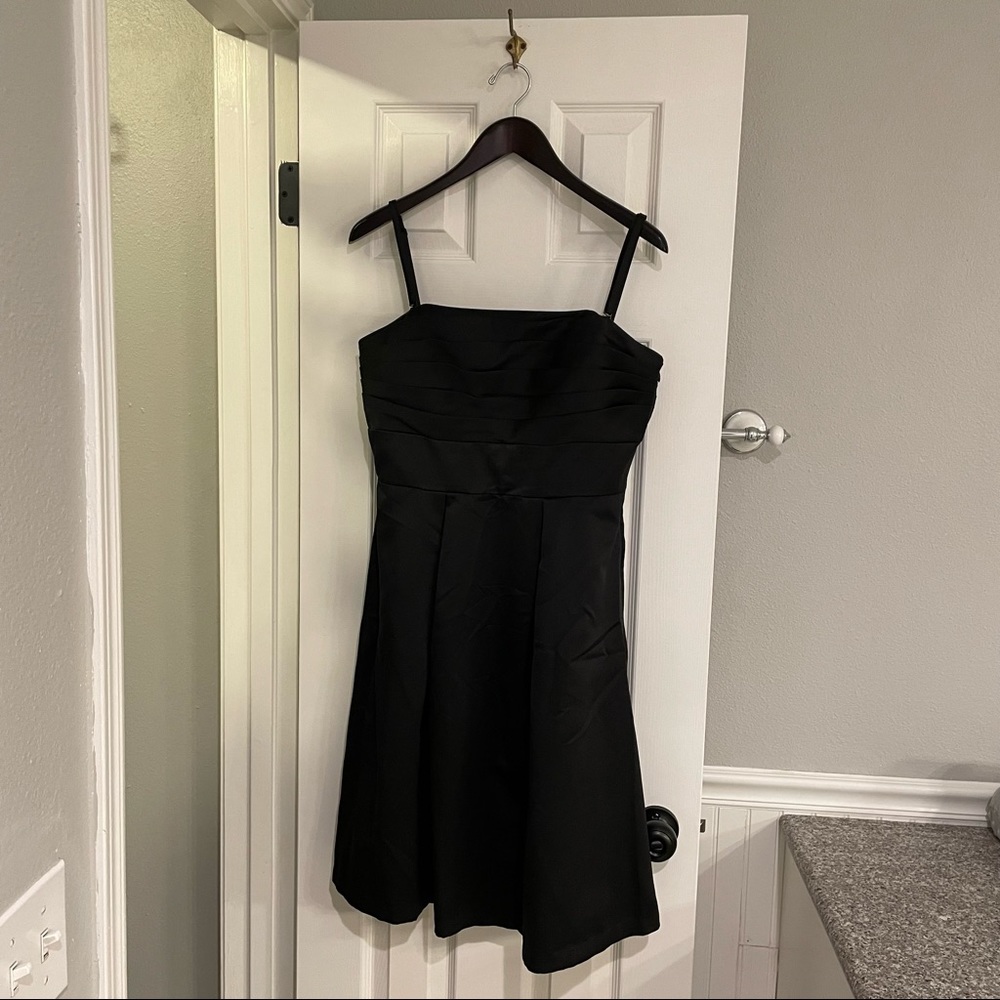 WHBM Black Satin Removable Spaghetti Strap Cocktail Dress 12